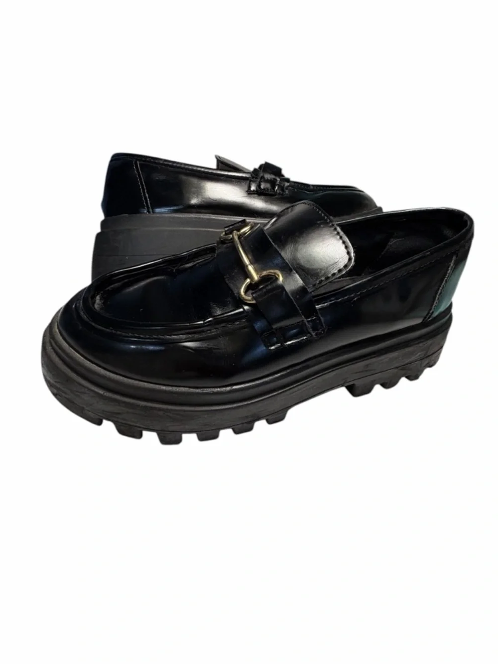 ASOS Design Masterpiece Chunky Black Leather Horsebit Loafers Sz 37 (6.5)